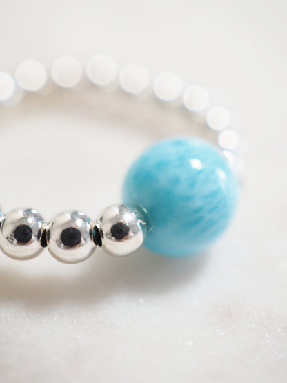 AAA Larimar Kugel Elastischer Kugel Ring .  925 Sterlingsilber - asu der Dominikanischen Republik RARE