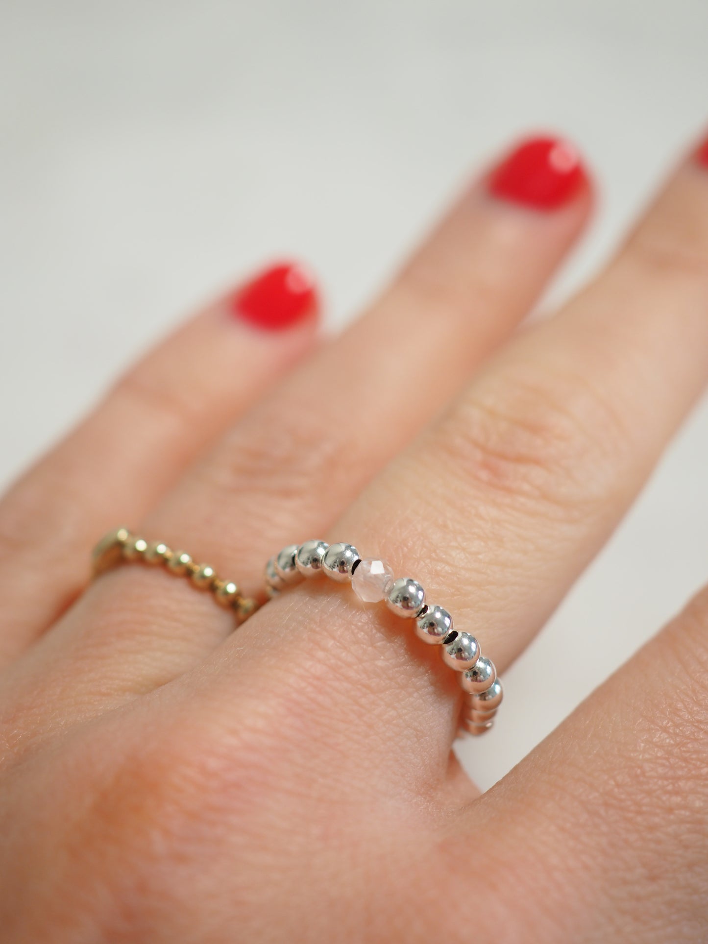 Facettierter Morganit Kugel Elastischer Kugel Ring .  925 Sterlingsilber