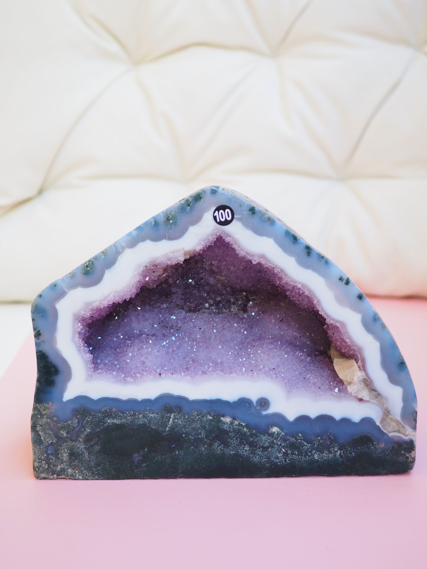 XL Amethyst Geode mit Moos Achat & Calcit 3,2 Kg / Kathedrale aus Brasilien - High Quality