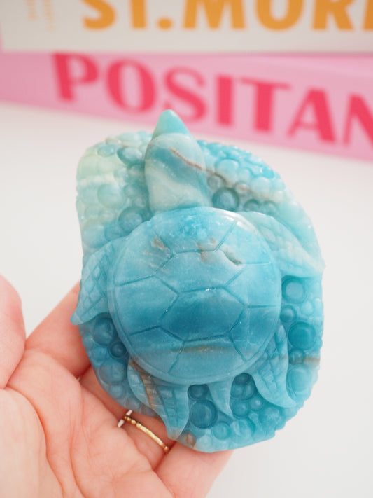 Wasser Schildkröte Blauer Himmels Opal . Amazonit . Blue Sky Opal ca 10cm  - aus China Hand Carved []