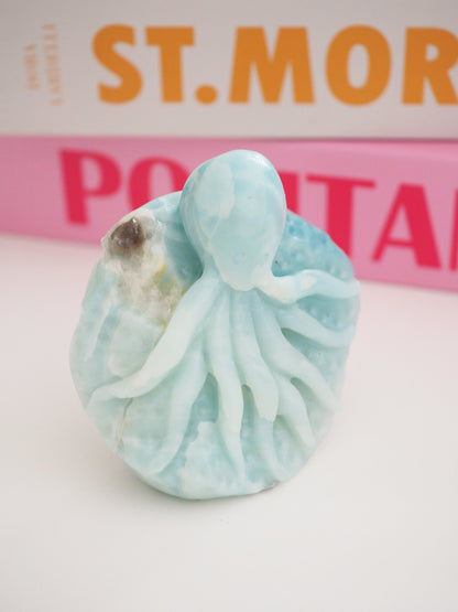 Oktopus Blauer Himmels Opal . Amazonit . Blue Sky Opal ca 7.5cm  - aus China Hand Carved
