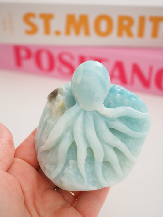 Oktopus Blauer Himmels Opal . Amazonit . Blue Sky Opal ca 7.5cm  - aus China Hand Carved