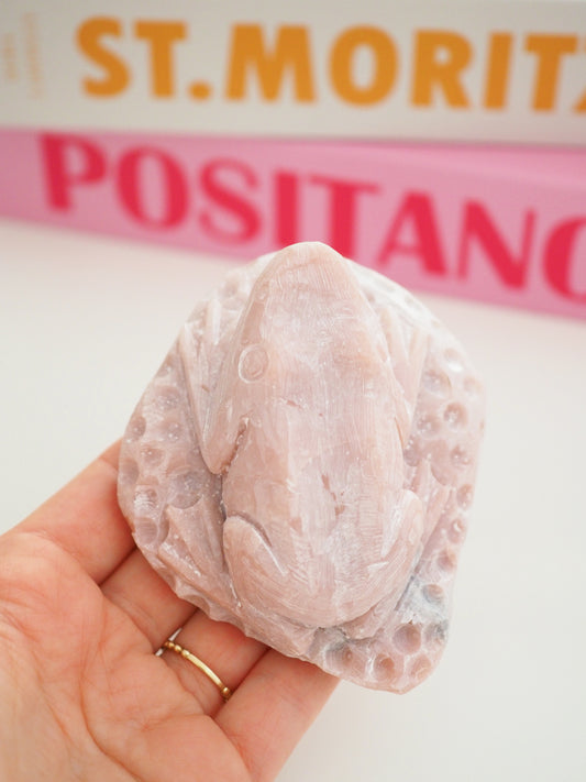 Frosch Dunkel Pinker Opal . Deep Pink Opal ca 9cm  - Hand Carved []
