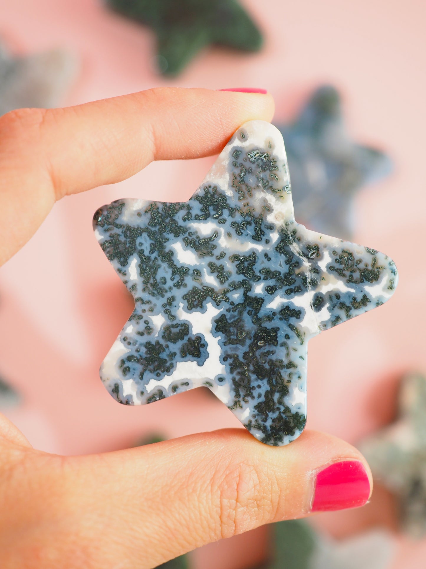 Moos Achat 2D Stern / Moss Agate Star 4-5 cm -aus China / Indien