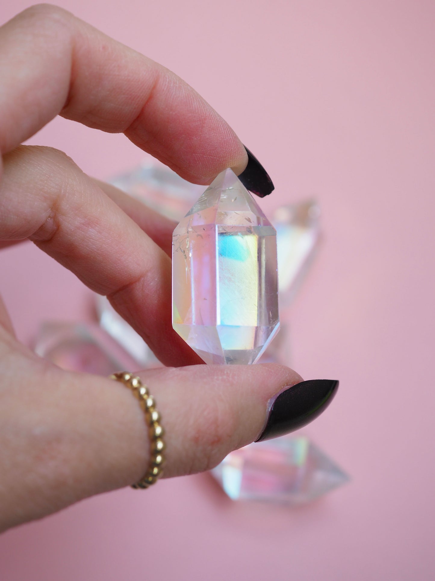 Angel Aura Bergkristall Double Terminated Spitze ca. 4-5 aus Brasilien Kurz - High Quality