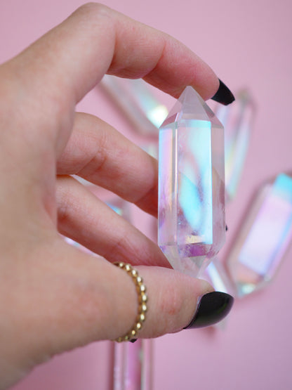 Angel Aura Bergkristall Double Terminated Spitze ca. 5-7cm aus Brasilien LANG - High Quality
