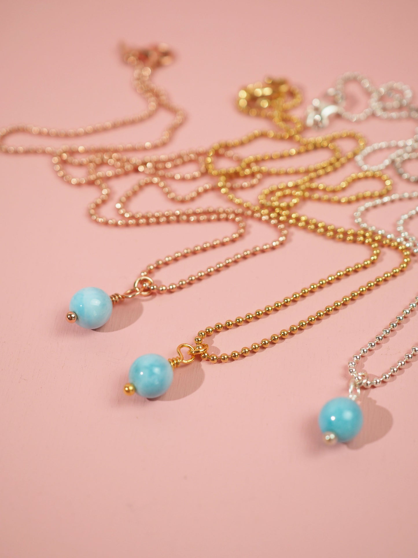 Larimar Mini Sphere Kugel Kette 925 Sterlingsilber Gold l Roségold - High Quality Larimar