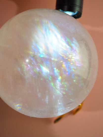 Weisse Calcit Kugel mit Regenbögen / White Calcite Sphere with Rainbows ca. 9 cm / 900g - aus Mexiko High Quality