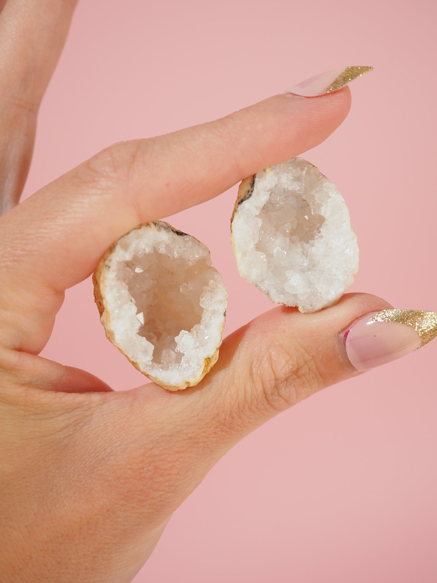 MINI LOVE GEODE . Weiße Quarz Baby Druzy Geoden Paar ca. 4cm - aus Marokko