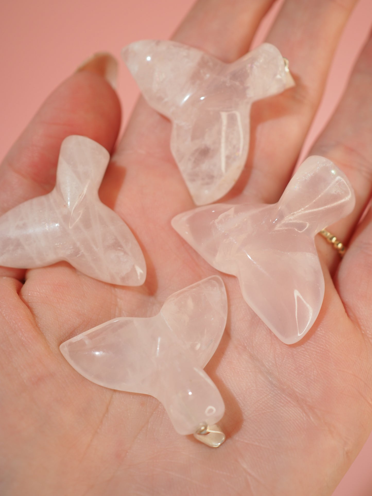 Rosenquarz Meerjungfrau Flosse Anhänger / Rosequartz Mermaid Tale Pendant   xx cm-  Handcarved - aus Brasilien