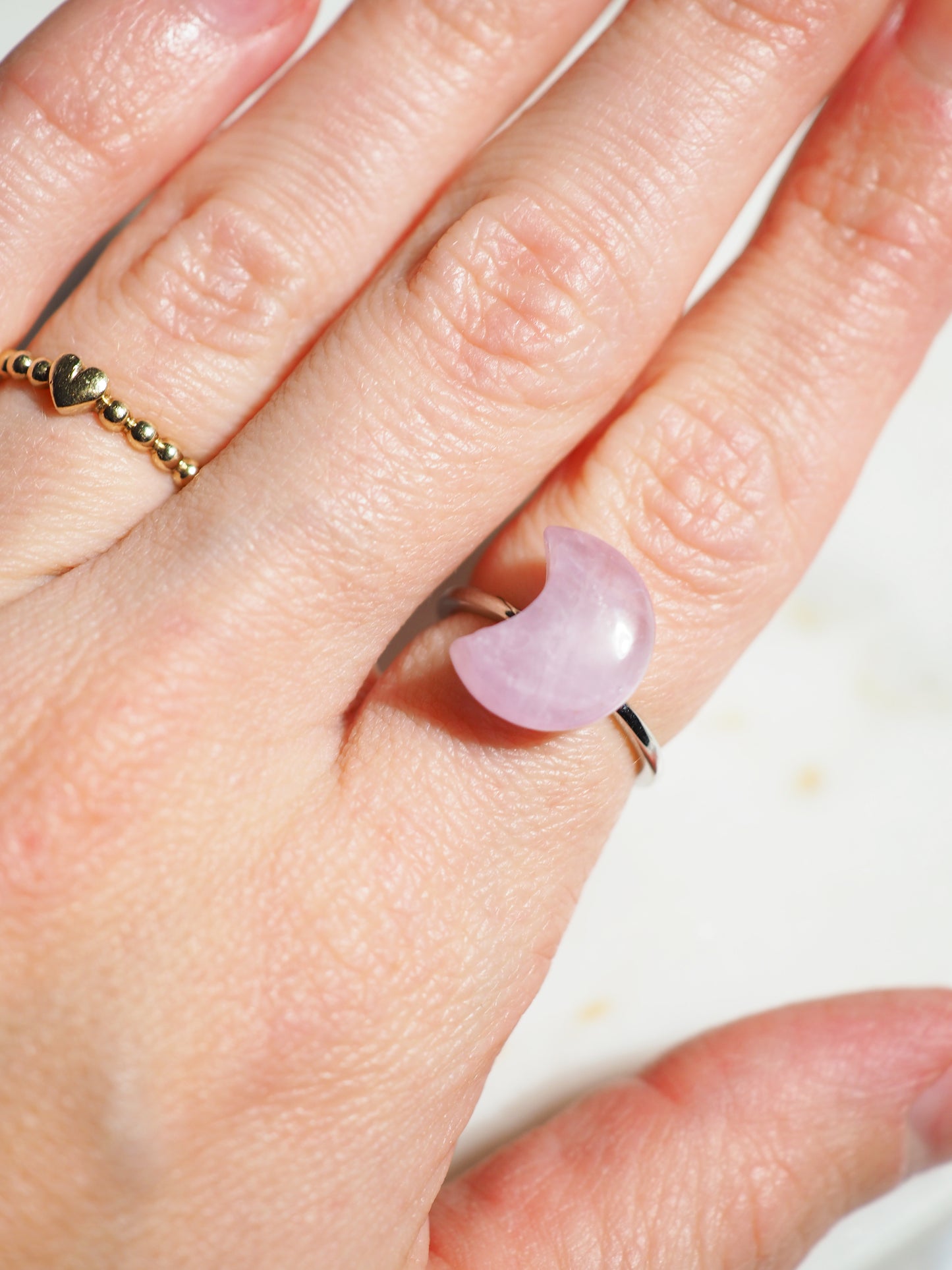Kunzit Ring MOON SHAPE - 925 Sterlingsilber Onesize fits all- HIGH QUALITY