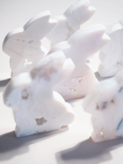 Druzy Weisser Pflaumen Blüten Achat Hase .  Druzy White Plum Agate Bunny - aus Indonesien Handcarved HIGH QUALITY