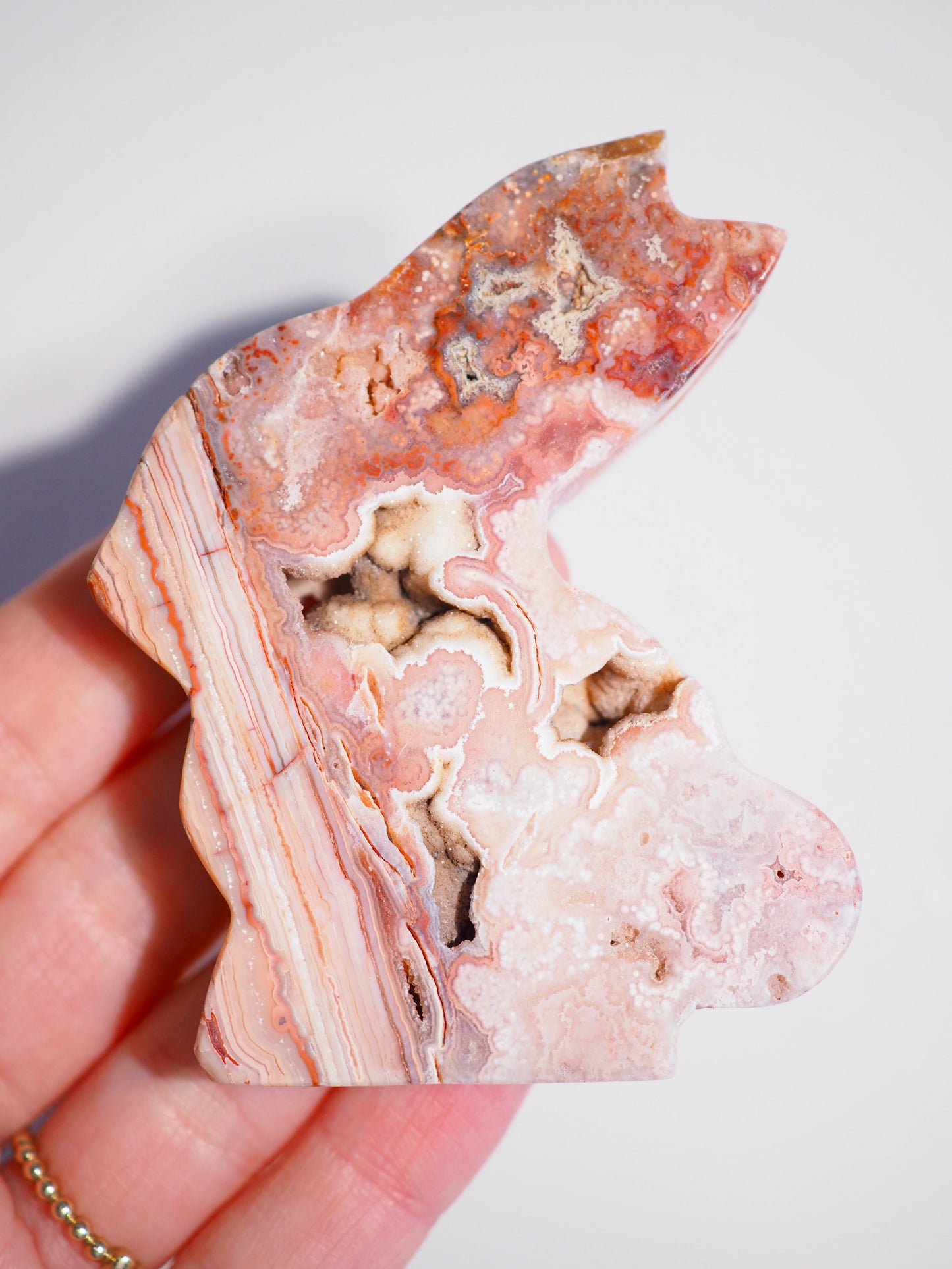 Druzy Pinker Verrückter Spitzen Achat Hase .  Druzy Crazy Lace Agate Bunny - aus Indonesien Handcarved HIGH QUALITY