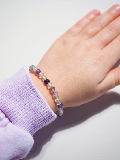 CRYSTAL KIDS - Regenbogenfluorit Kugelarmband bis 14cm - HIGH QUALITY