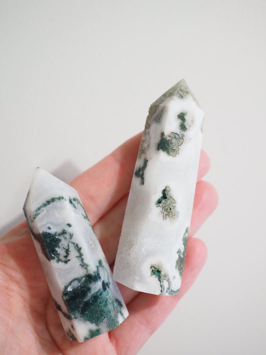 Baumachat . Moosachat mit Quarz Spitze . Druzy Treeagate . Mossagate Point ca 8 cm - HIGH QUALITY