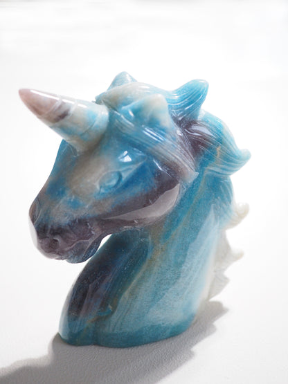 Trolleit Einhorn . Rainbow Moonstone . Trollite Unicorn ca. 10 cm -  Handcarved