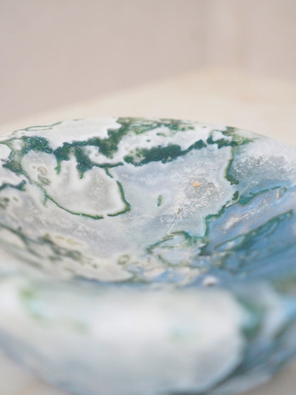 Moos - Baum Achat Schale mit Druzy / Moss. Tree Agate Bowl 600g (A)  -aus China / Indien