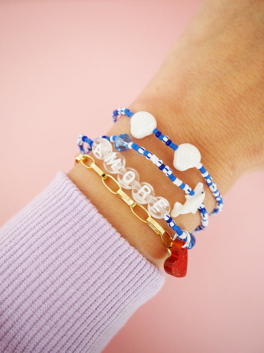 Armband Set mit Delfin, Herz und Muscheln