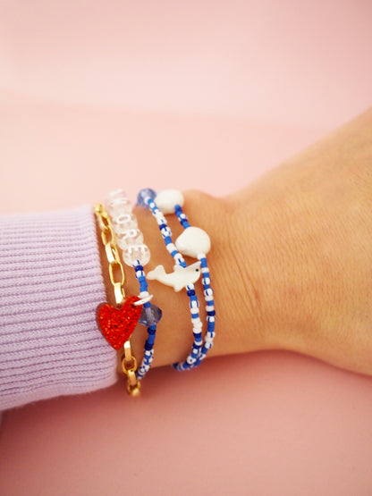 AQUAGEMS Armband Set Blau mit rotem Herz