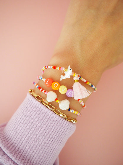 AQUAGEMS Glasperlen Armband Bunt LOVE mit Mushceln Ibizastyle