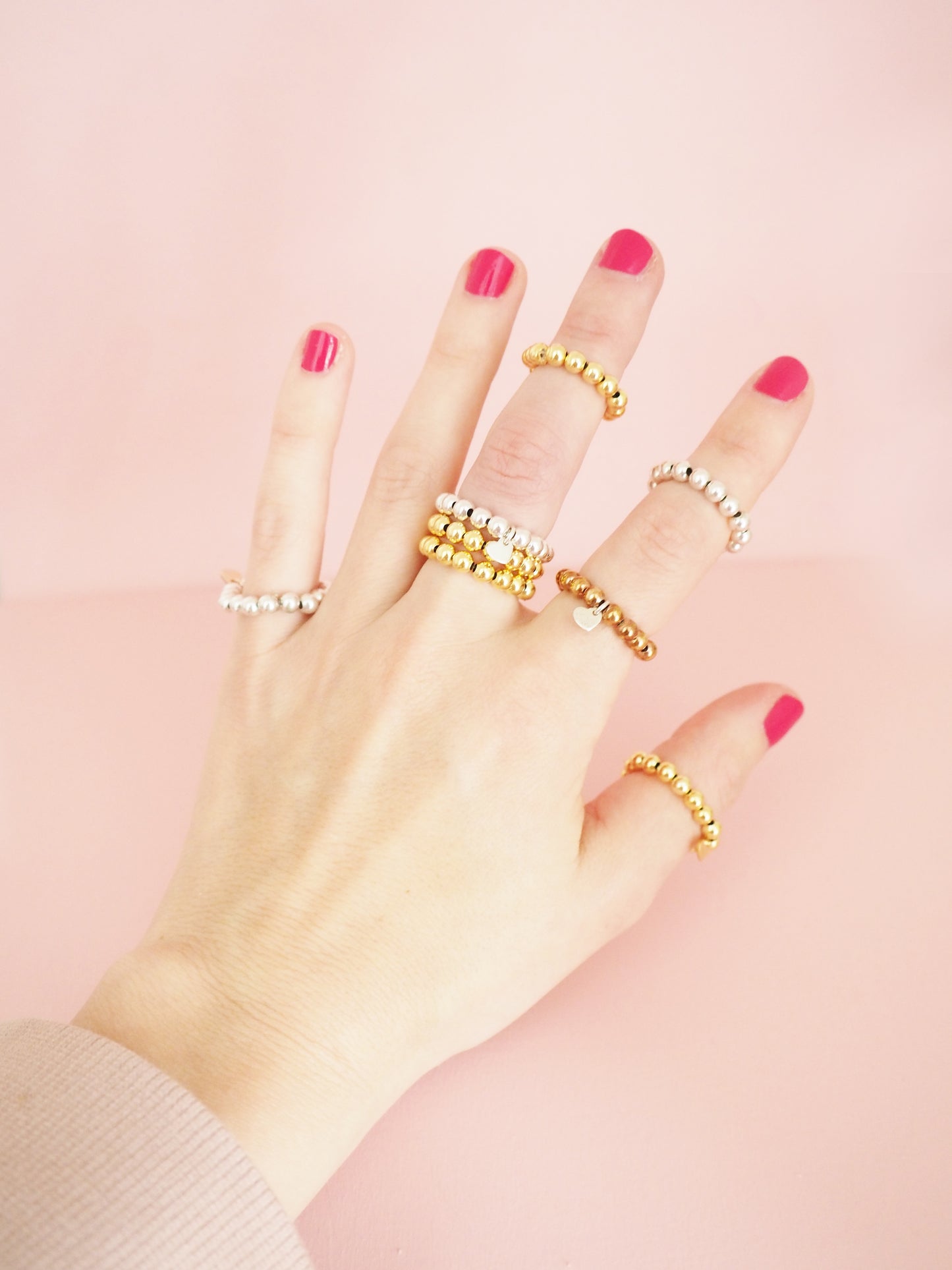 Elastischer Kugel Ring mit Herz 925 Sterlingsilber vergoldet