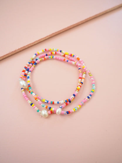 Japanisches Glas Perlen Armband 3er SET mit Süßwasserzuchtperlen. Customized 16 -22cm