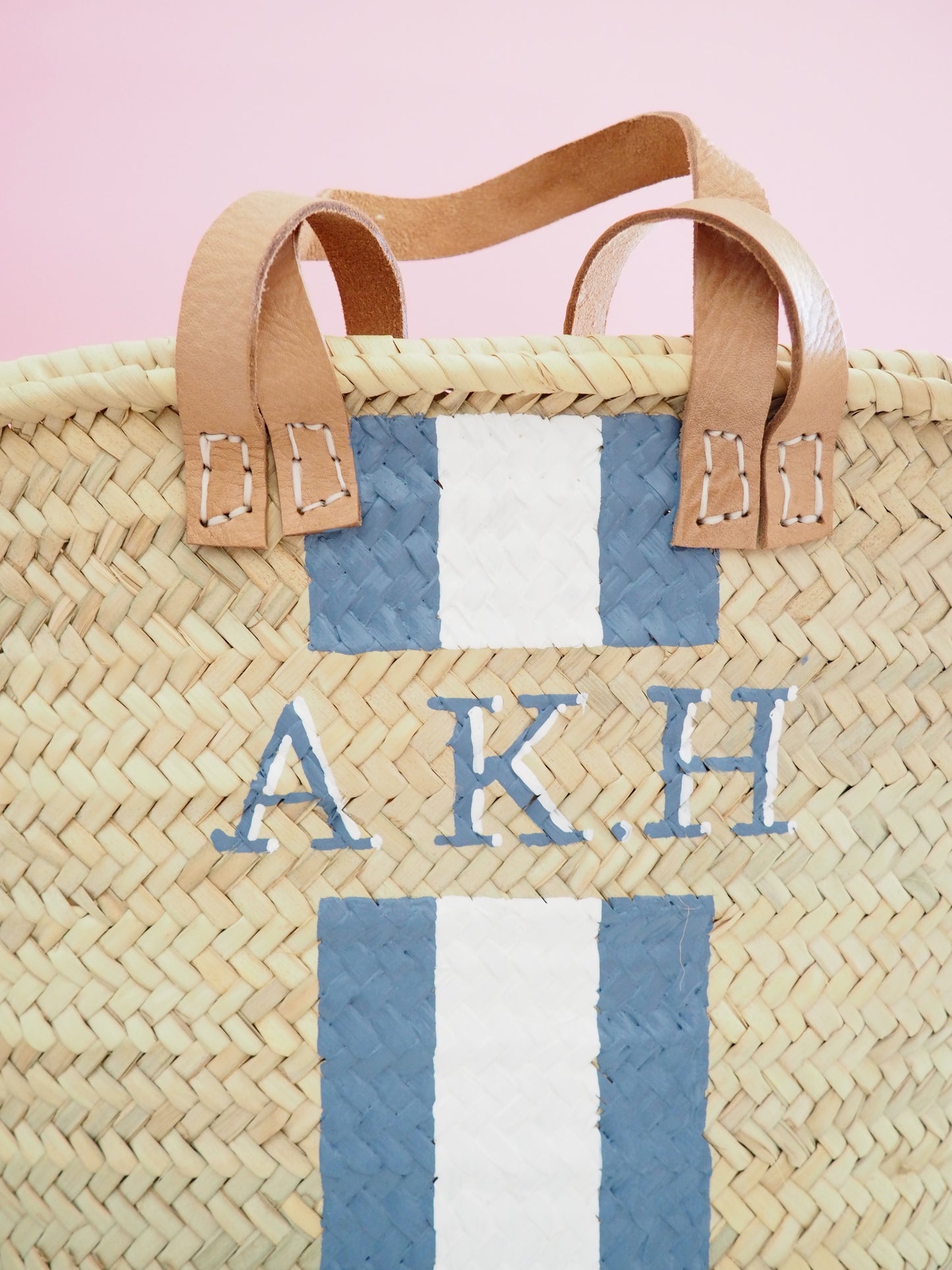 Korb Monogramm & Stripes Taubenblau Weiss