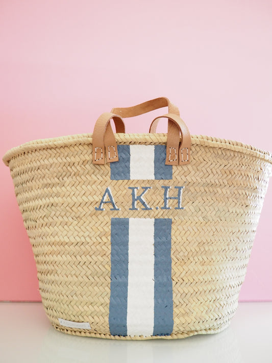 Korb Monogramm & Stripes Taubenblau Weiss