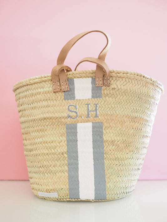 Korb Monogramm & Stripes Grau Weiss
