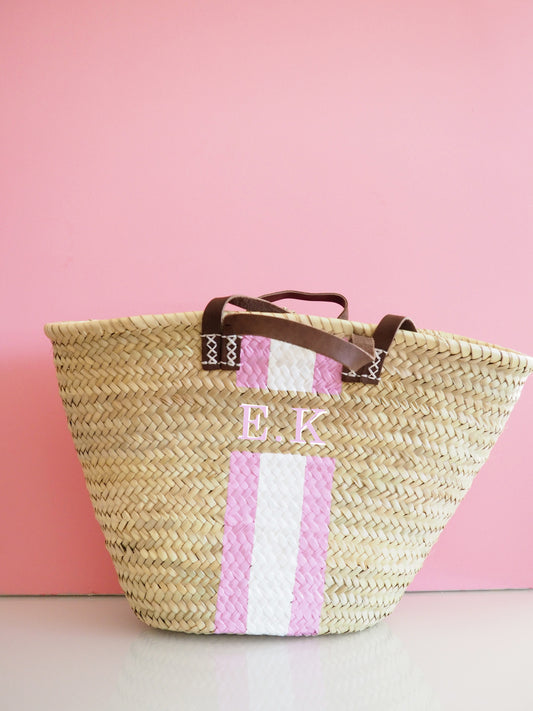 Korb Monogramm & Stripes Rosa Weiss