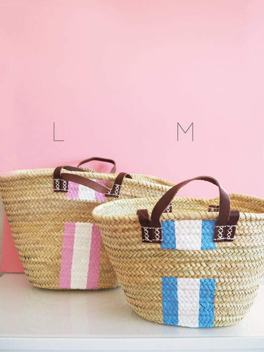 Korb Monogramm & Stripes Taubenblau Weiss