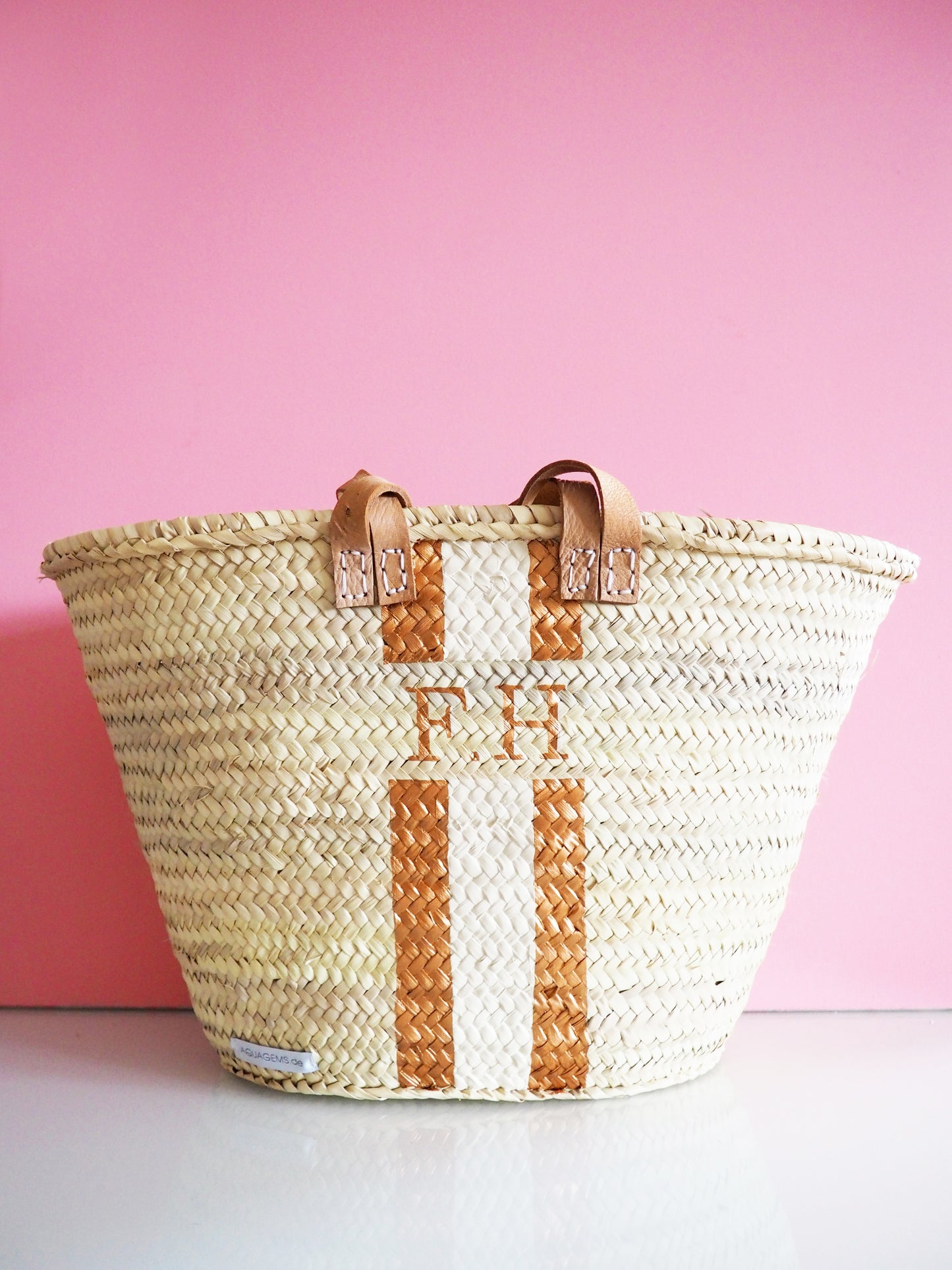 Korb Monogramm & Stripes Kupfer Champagner