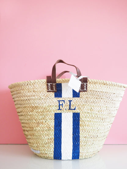 Korb Monogramm & Stripes Königsblau Weiss
