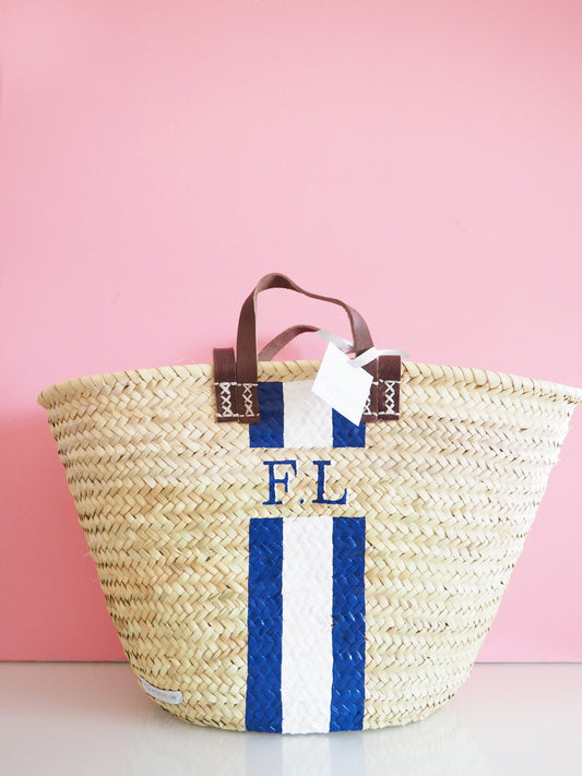 Korb Monogramm & Stripes Königsblau Weiss