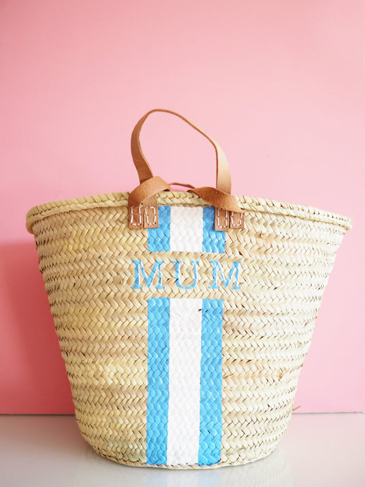 Korb Monogramm & Stripes Hellblau Weiss