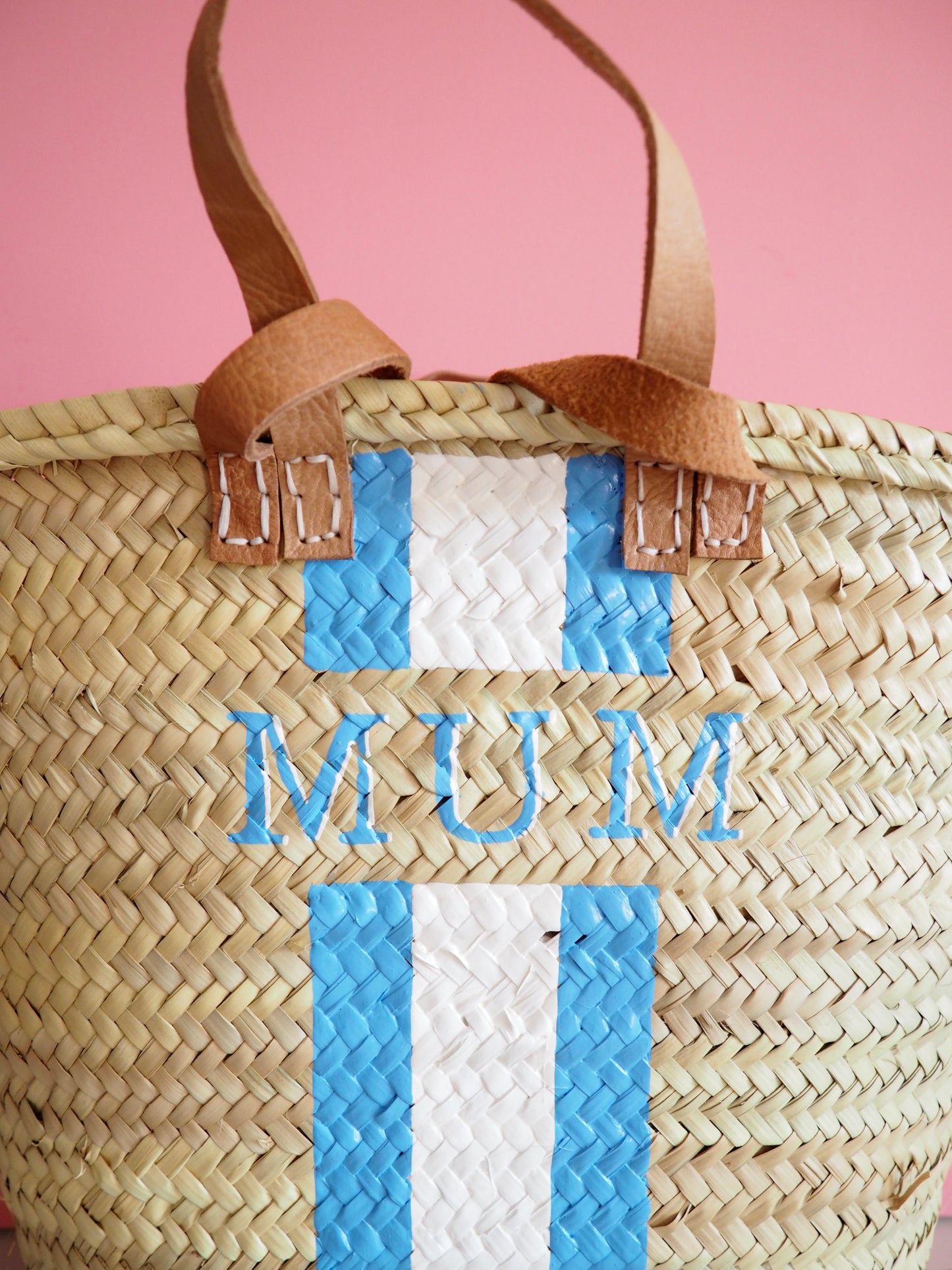 Korb Monogramm & Stripes Hellblau Weiss