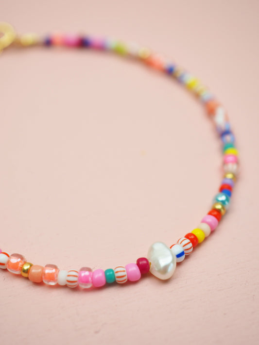 Japanisches Glasperlen Armband mit Perle Rainbow