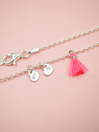Gliederarmband mit Herzen & Quaste Personalisiert Prägung 925 Sterlingsilber