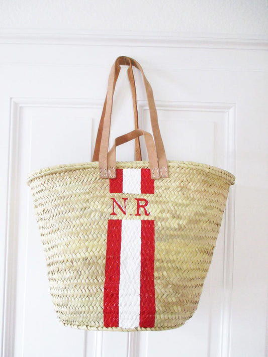 Korb Monogramm & Stripes Rot Weiss